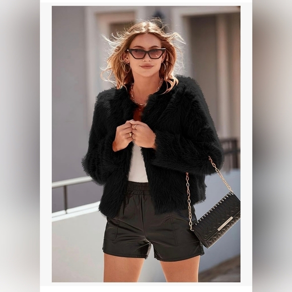 PRETTY GARDEN Faux Fur Shaggy Warm Outerwear #1048 NWOT - Picture 8 of 12